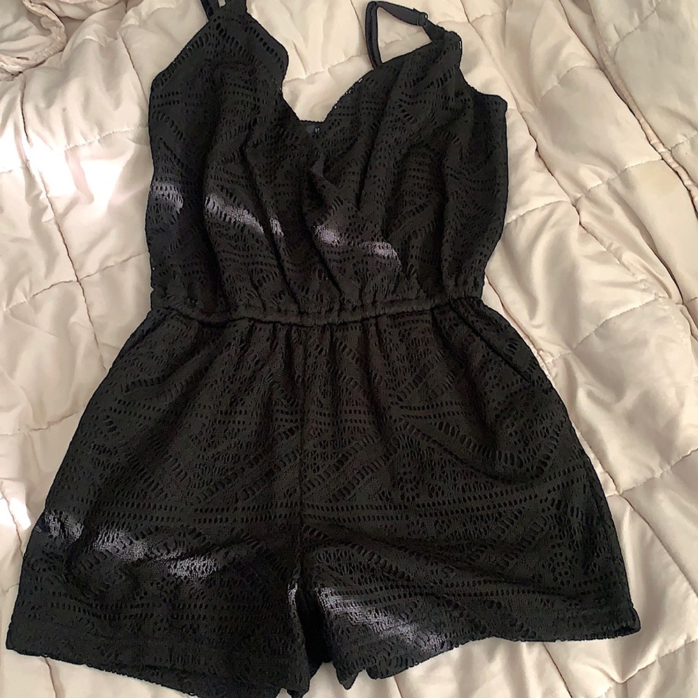 Black Crochet Romper